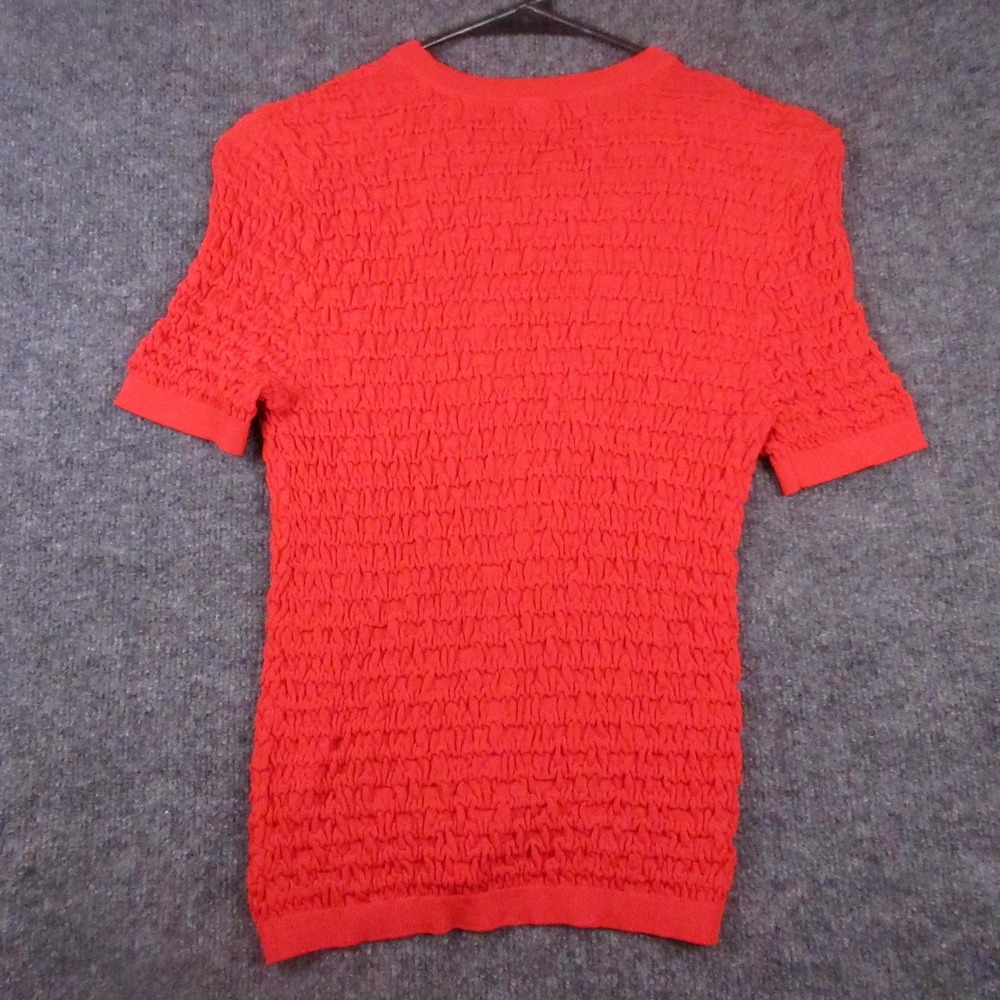 Marled Shirt Womens Small Red Textured Smocked Short Sleeve Knit Tee Top - Picture 2 of 7